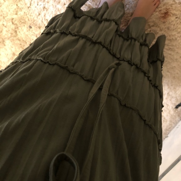 Army green tiered maxi skirt.